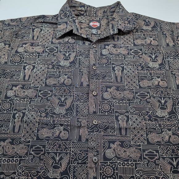 Harley Davidson Geometric Hawaiian Camp Shirt Men 2XL - Picture 8 of 10